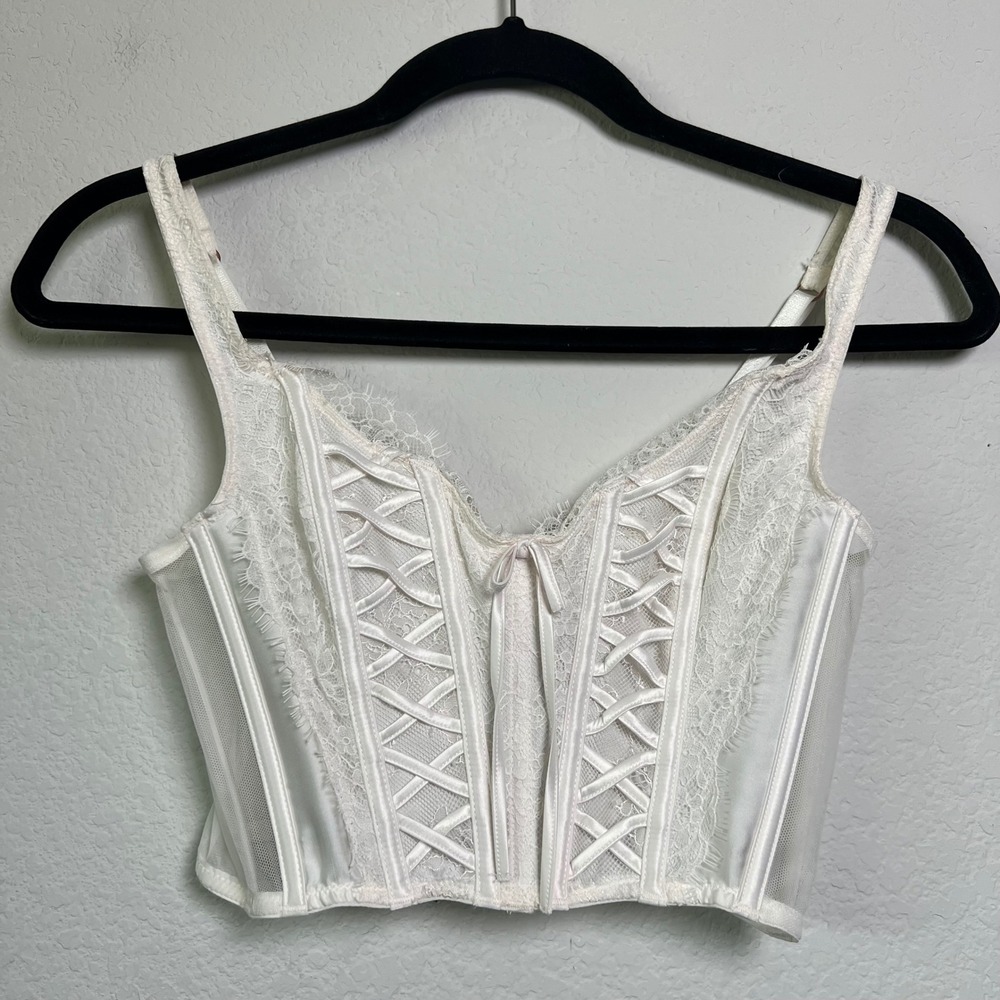 Victorias Secret Dream Angels Corset Bustier Lace White Coquette Top Small Bride